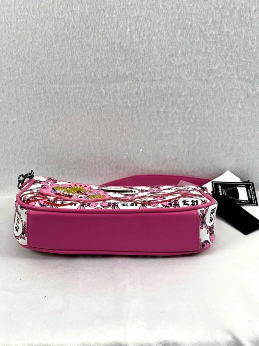 NWT Ed Hardy Pink Skull Rhinestone Tiger Shoulder Crossbody Bag Y2K Purse